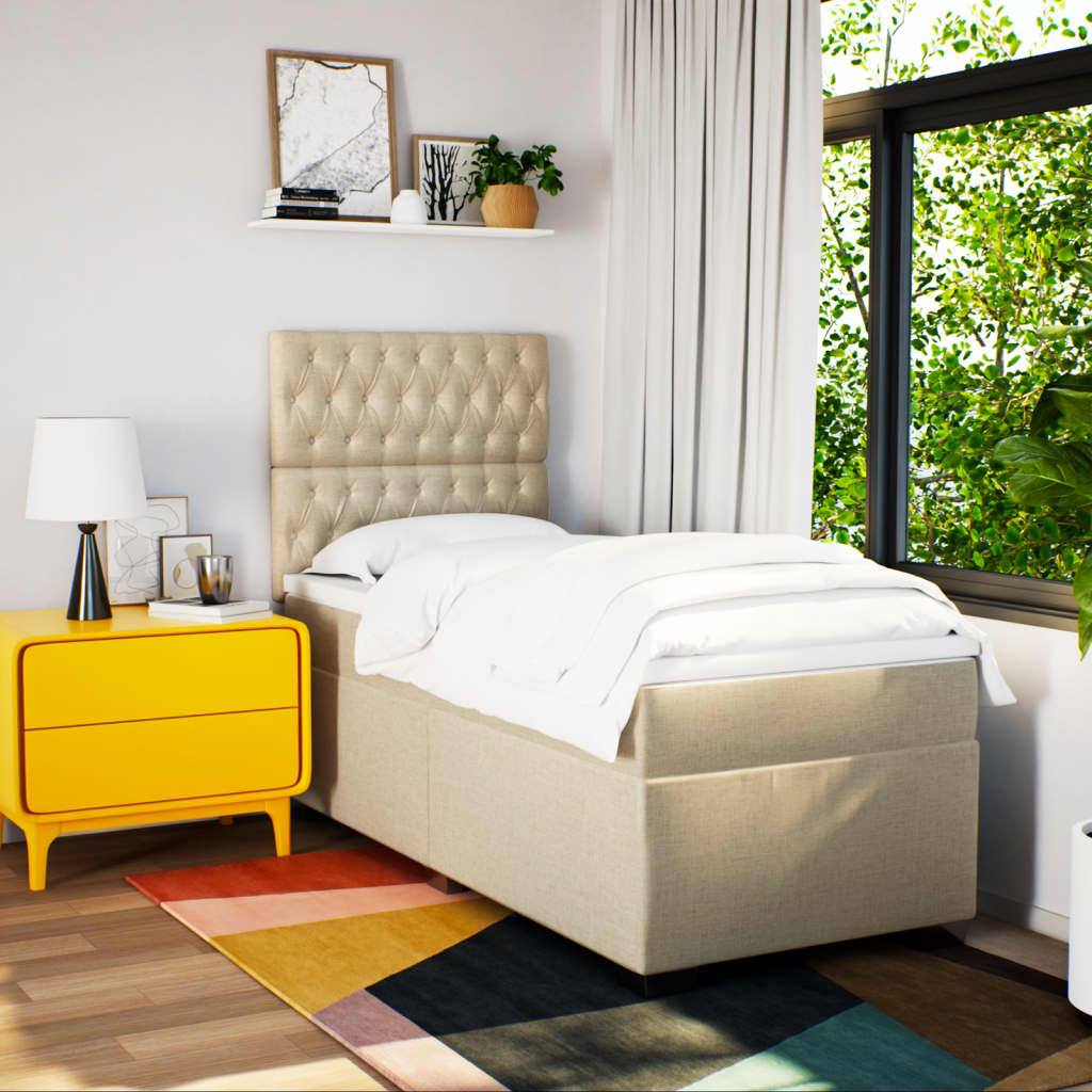 vidaXL Κρεβάτι Boxspring με Στρώμα Κρεμ 90x190 εκ.Υφασμάτινο