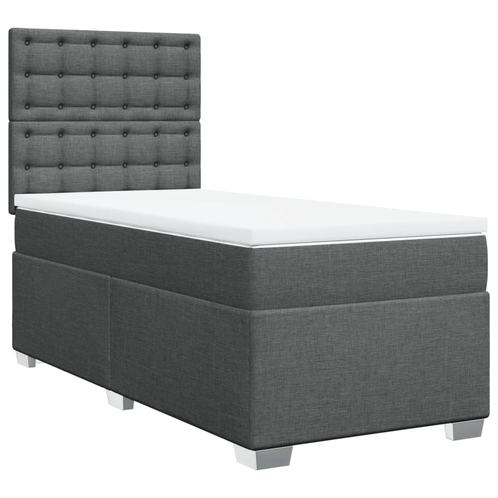 vidaXL Κρεβάτι Boxspring με Στρώμα Σκούρο Γκρι 90x190 εκ. Υφασμάτινο