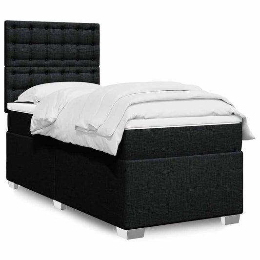 vidaXL Κρεβάτι Boxspring με Στρώμα Μαύρο 90x190 εκ.Υφασμάτινο