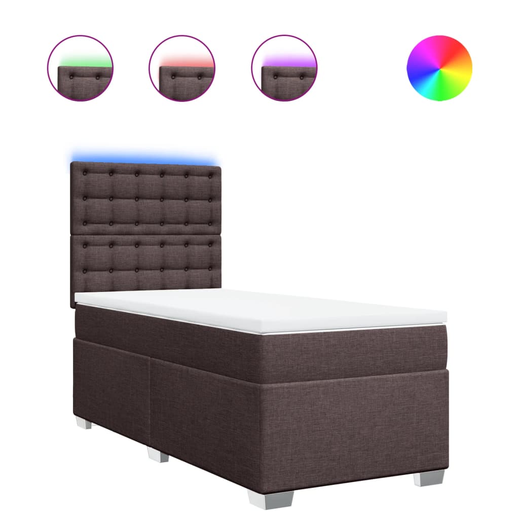 vidaXL Κρεβάτι Boxspring με Στρώμα Σκούρο Καφέ 90x190 εκ. Υφασμάτινο