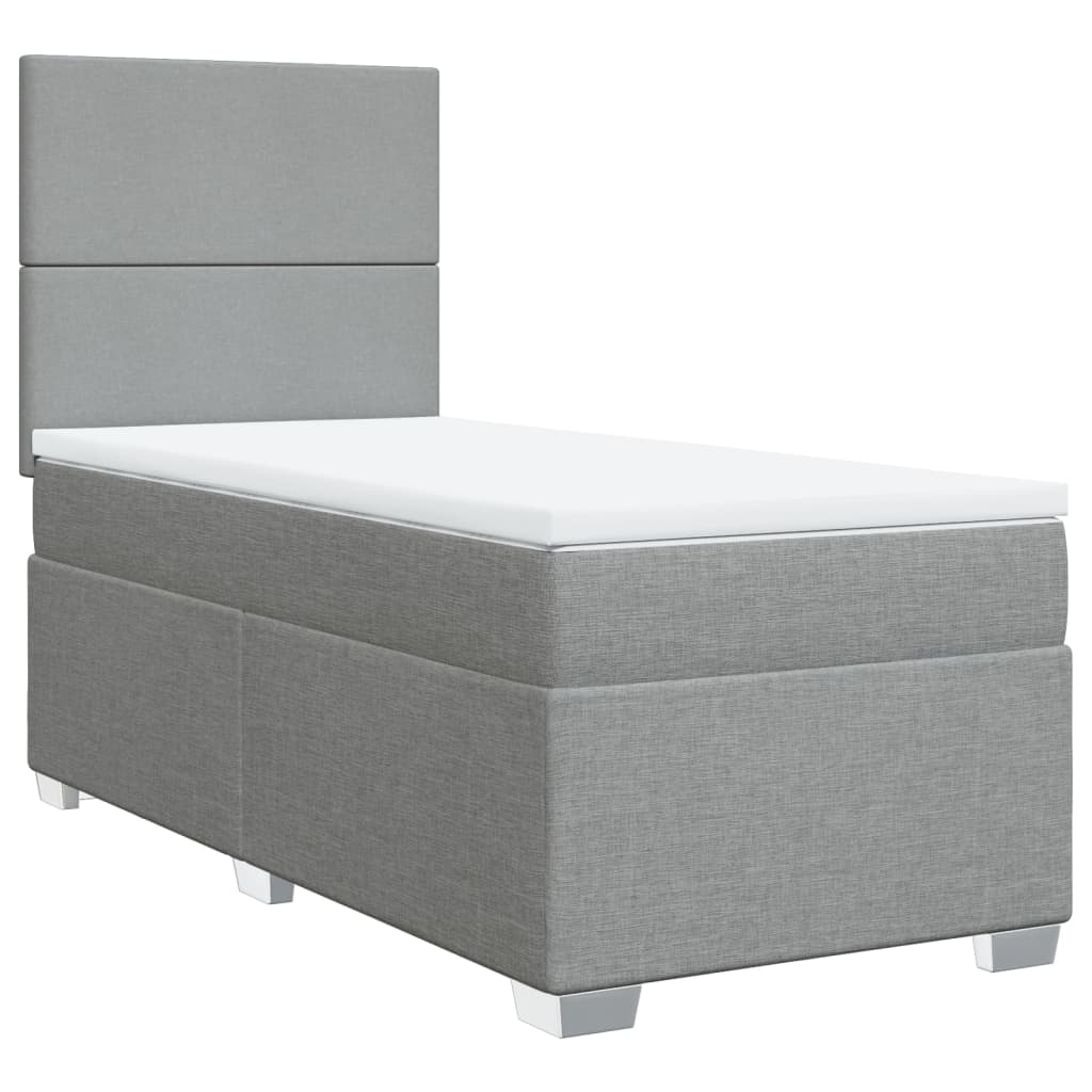 vidaXL Κρεβάτι Boxspring με Στρώμα Ανοιχτό Γκρι 90x200 εκ. Υφασμάτινο