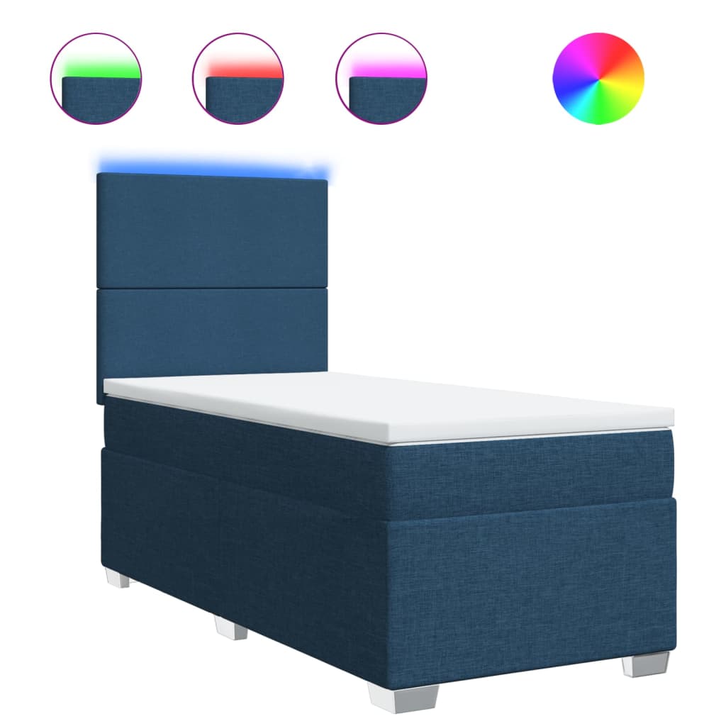 vidaXL Κρεβάτι Boxspring με Στρώμα Μπλε 90x200 εκ.Υφασμάτινο