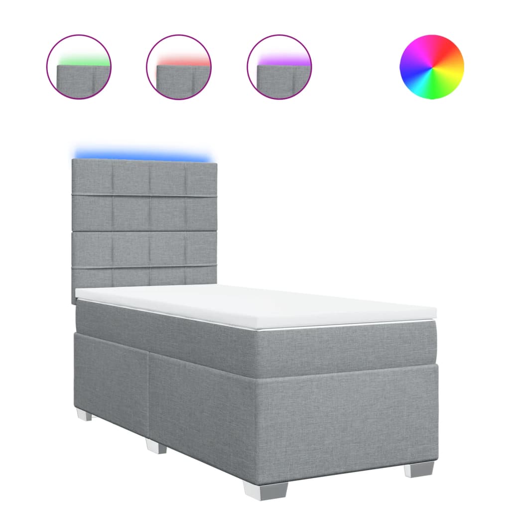 vidaXL Κρεβάτι Boxspring με Στρώμα Ανοιχτό Γκρι 90x200 εκ. Υφασμάτινο