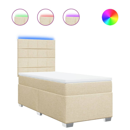 vidaXL Κρεβάτι Boxspring με Στρώμα Κρεμ 90x200 εκ.Υφασμάτινο
