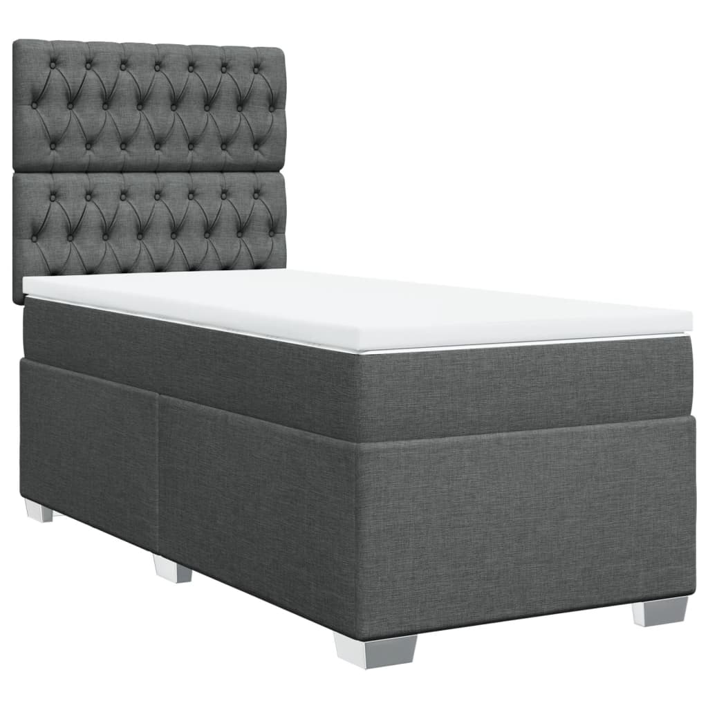 vidaXL Κρεβάτι Boxspring με Στρώμα Σκούρο Γκρι 90x200 εκ. Υφασμάτινο