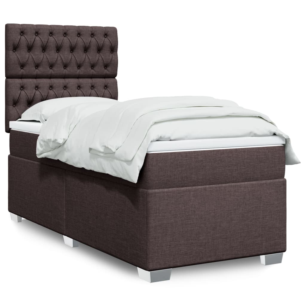vidaXL Κρεβάτι Boxspring με Στρώμα Σκούρο Καφέ 90x200 εκ. Υφασμάτινο