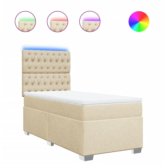 vidaXL Κρεβάτι Boxspring με Στρώμα Κρεμ 90x200 εκ.Υφασμάτινο