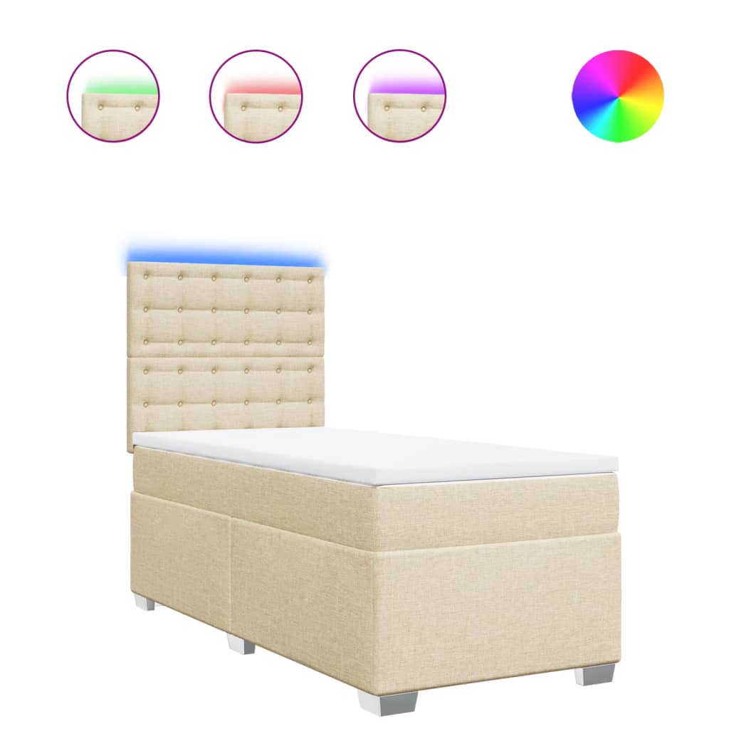 vidaXL Κρεβάτι Boxspring με Στρώμα Κρεμ 90x200 εκ.Υφασμάτινο