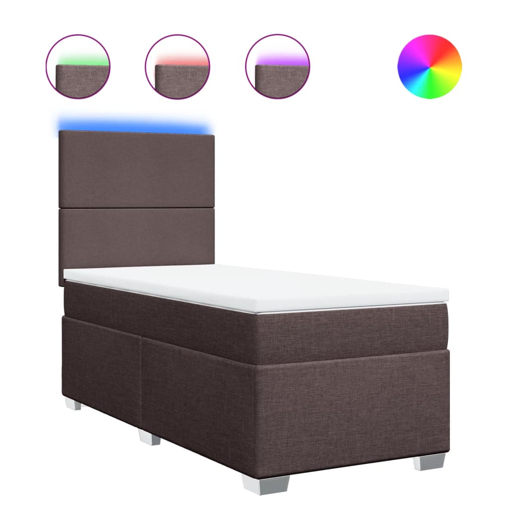 vidaXL Κρεβάτι Boxspring με Στρώμα Σκούρο Καφέ 100x200 εκ. Υφασμάτινο
