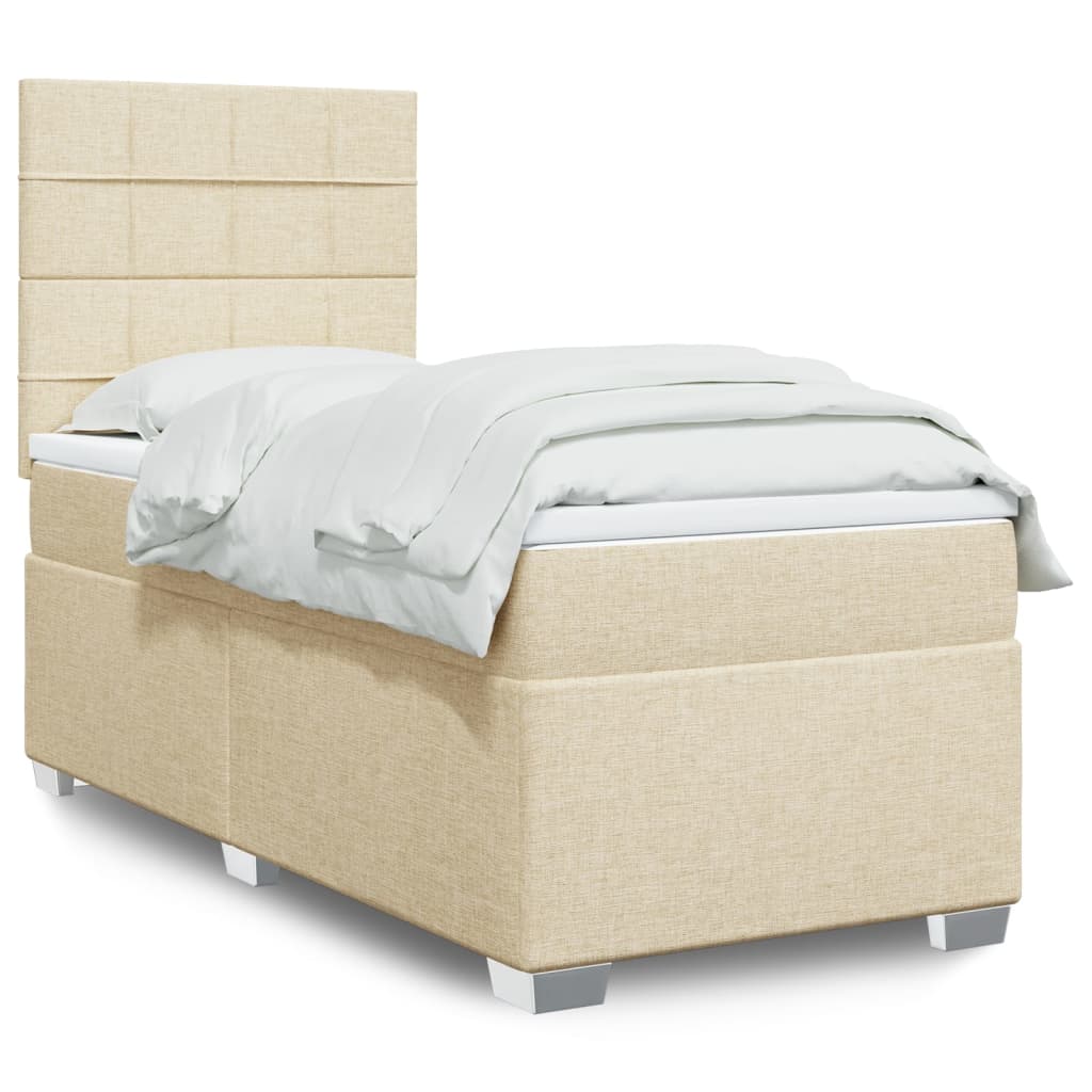 vidaXL Κρεβάτι Boxspring με Στρώμα Κρεμ 100 x 200 εκ. Υφασμάτινο