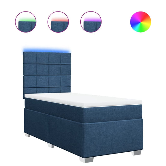 vidaXL Κρεβάτι Boxspring με Στρώμα Μπλε 100 x 200 εκ. Υφασμάτινο
