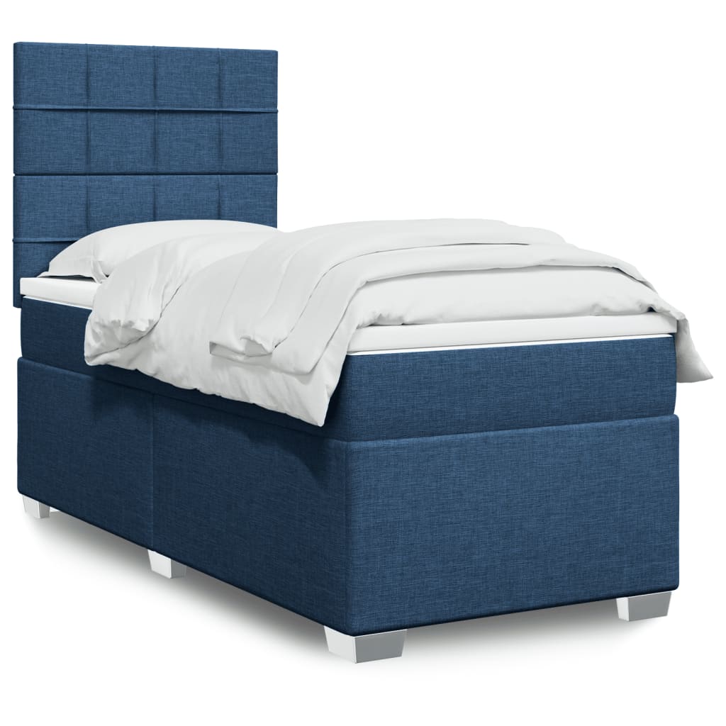 vidaXL Κρεβάτι Boxspring με Στρώμα Μπλε 100 x 200 εκ. Υφασμάτινο