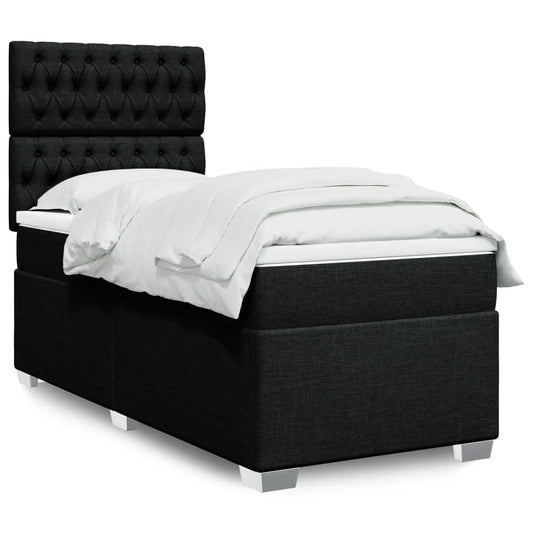 vidaXL Κρεβάτι Boxspring με Στρώμα Μαύρο 100 x 200 εκ. Υφασμάτινο