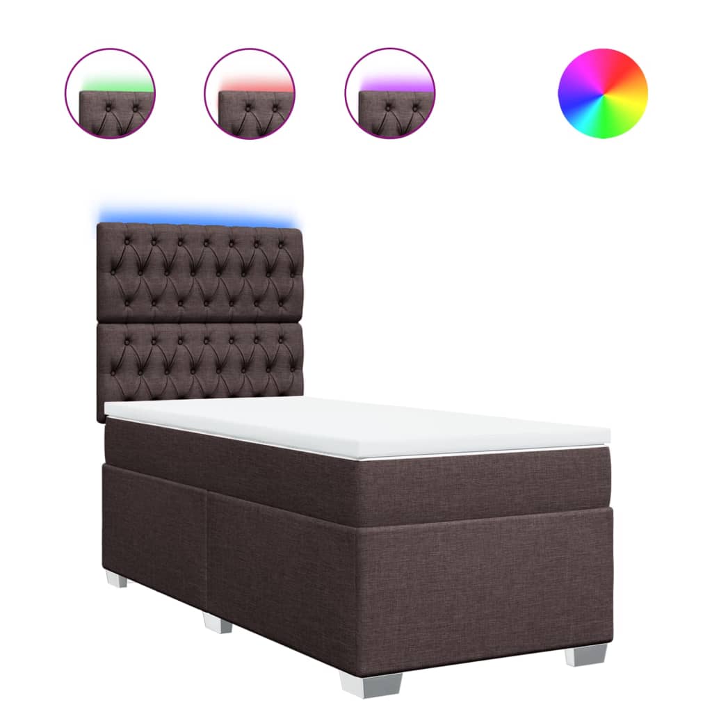 vidaXL Κρεβάτι Boxspring με Στρώμα Σκούρο Καφέ 100x200 εκ. Υφασμάτινο