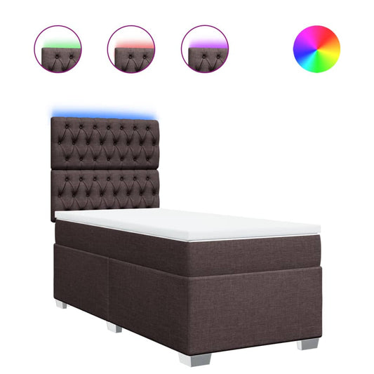 vidaXL Κρεβάτι Boxspring με Στρώμα Σκούρο Καφέ 100x200 εκ. Υφασμάτινο