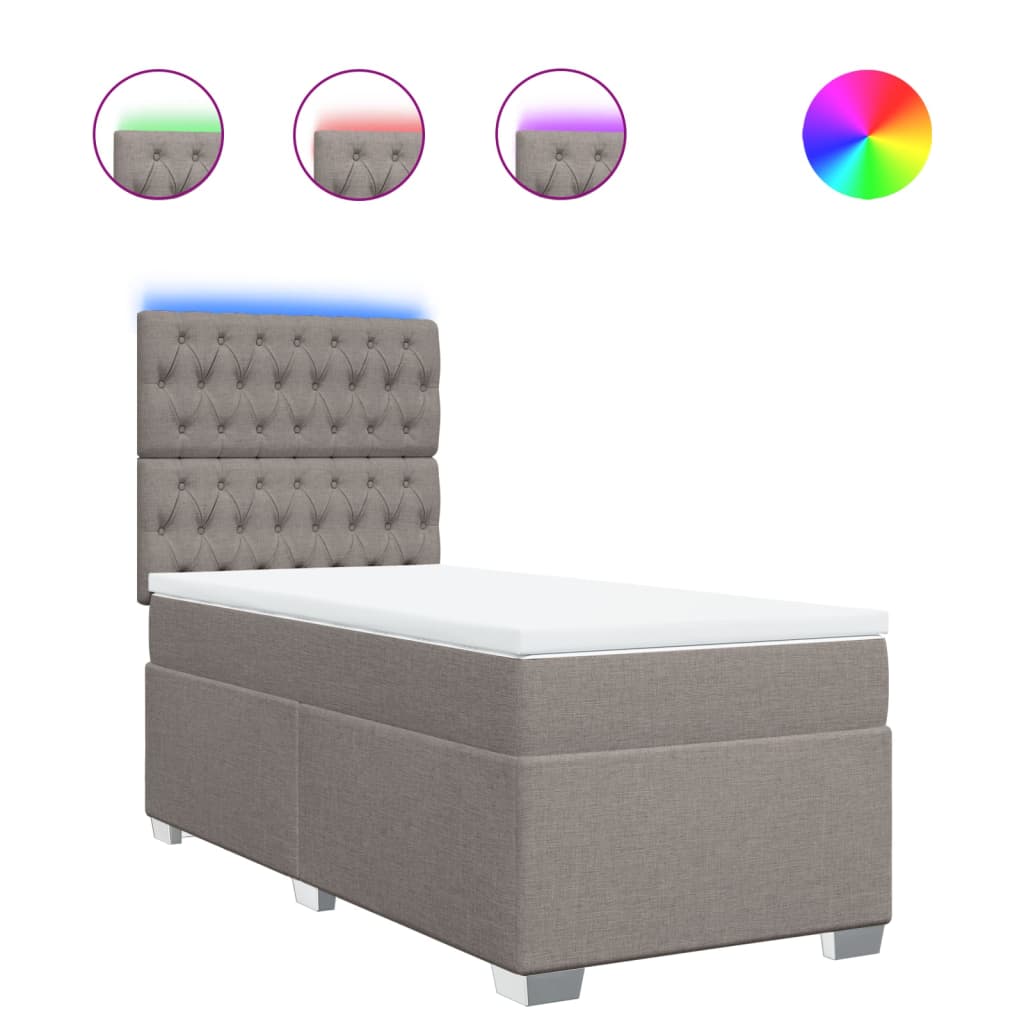 vidaXL Κρεβάτι Boxspring με Στρώμα Taupe 100 x 200 εκ. Υφασμάτινο