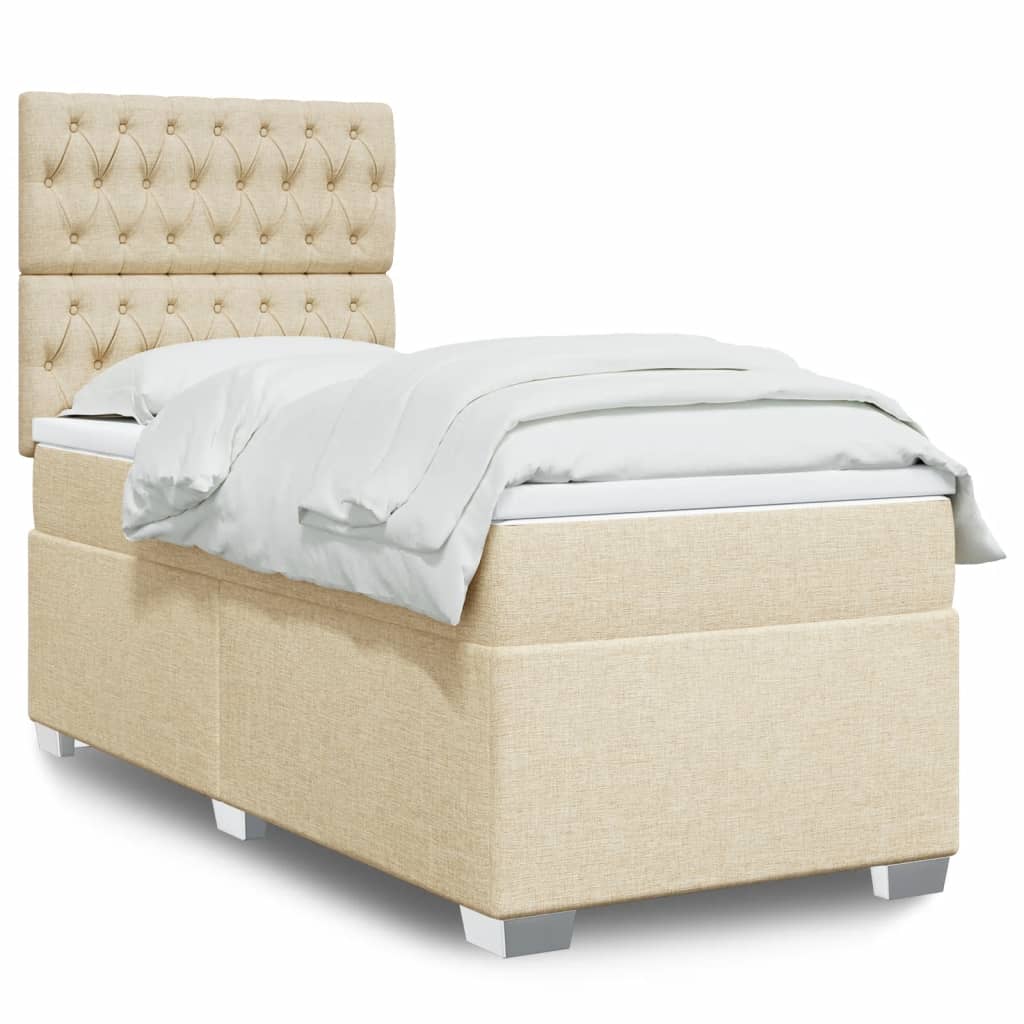 vidaXL Κρεβάτι Boxspring με Στρώμα Κρεμ 100 x 200 εκ. Υφασμάτινο