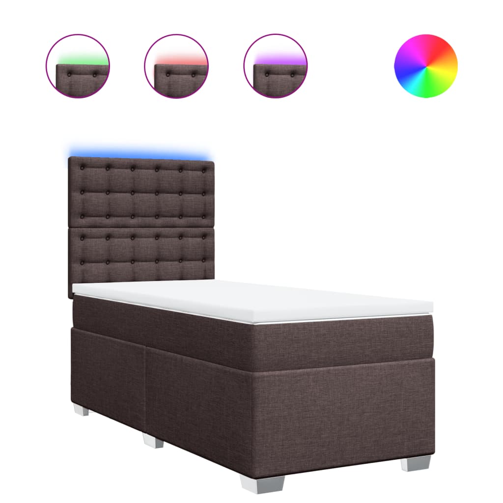 vidaXL Κρεβάτι Boxspring με Στρώμα Σκούρο Καφέ 100x200 εκ. Υφασμάτινο