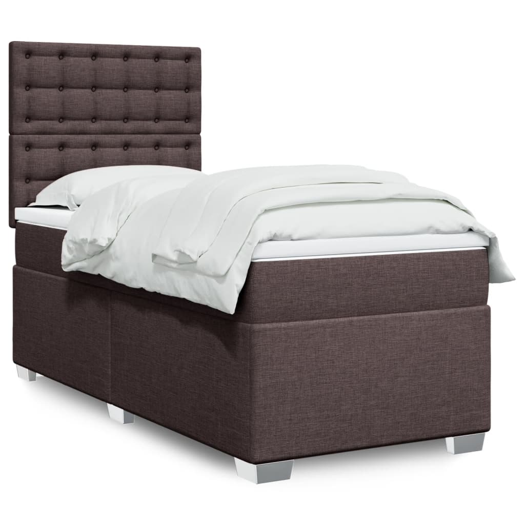 vidaXL Κρεβάτι Boxspring με Στρώμα Σκούρο Καφέ 100x200 εκ. Υφασμάτινο