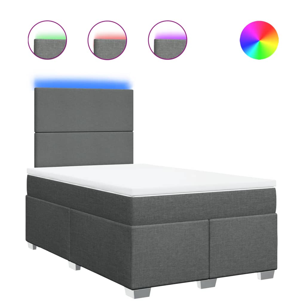vidaXL Κρεβάτι Boxspring με Στρώμα Σκούρο Γκρι 120x190 εκ Υφασμάτινο