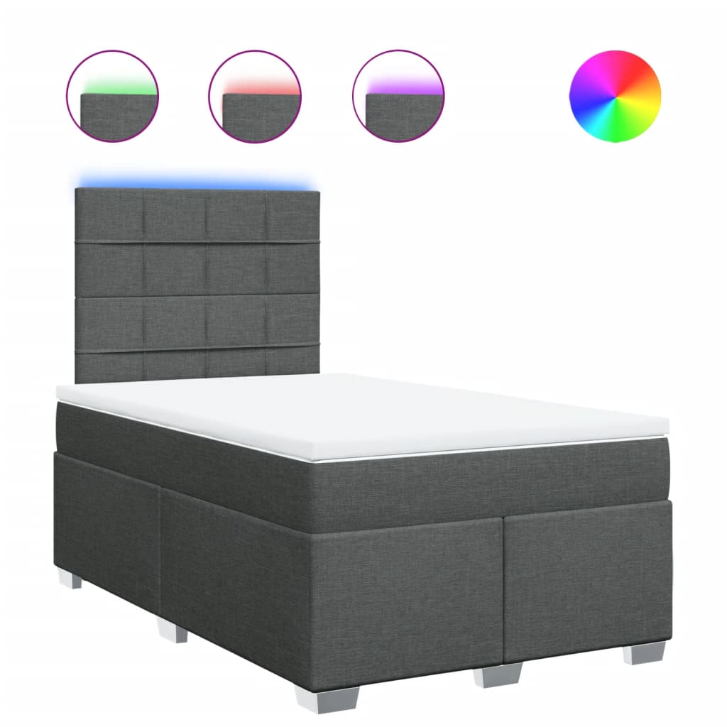 vidaXL Κρεβάτι Boxspring με Στρώμα Σκούρο Γκρι 120x190 εκ Υφασμάτινο