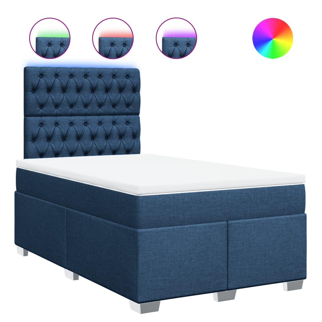 vidaXL Κρεβάτι Boxspring με Στρώμα Μπλε 120x190 εκ. Υφασμάτινο