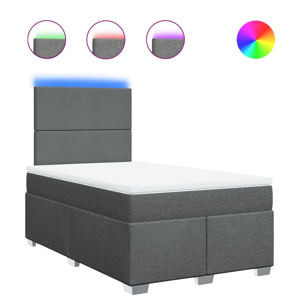 vidaXL Κρεβάτι Boxspring με Στρώμα Σκούρο Γκρι 120x200 εκ. Υφασμάτινο