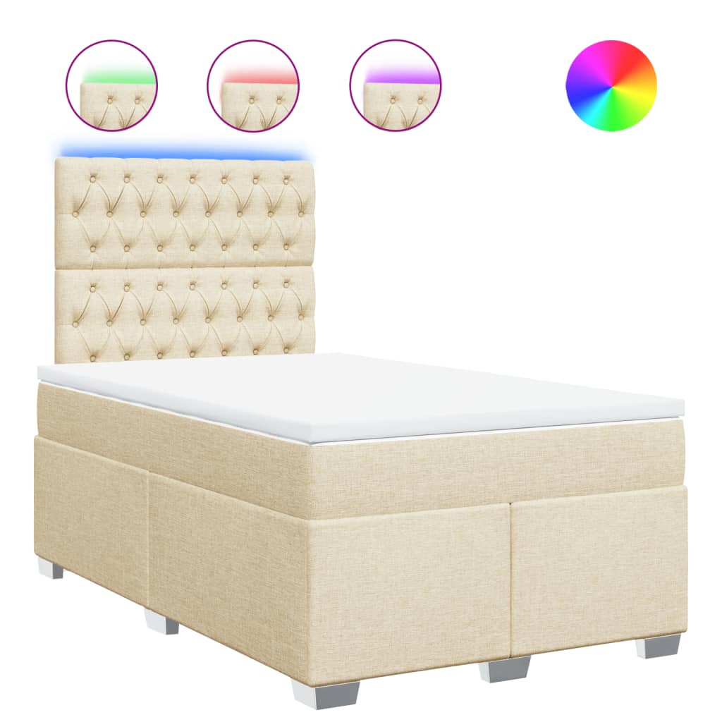 vidaXL Κρεβάτι Boxspring με Στρώμα Κρεμ 120x200 εκ. Υφασμάτινο