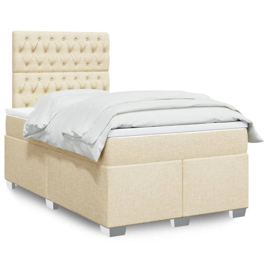 vidaXL Κρεβάτι Boxspring με Στρώμα Κρεμ 120x200 εκ. Υφασμάτινο