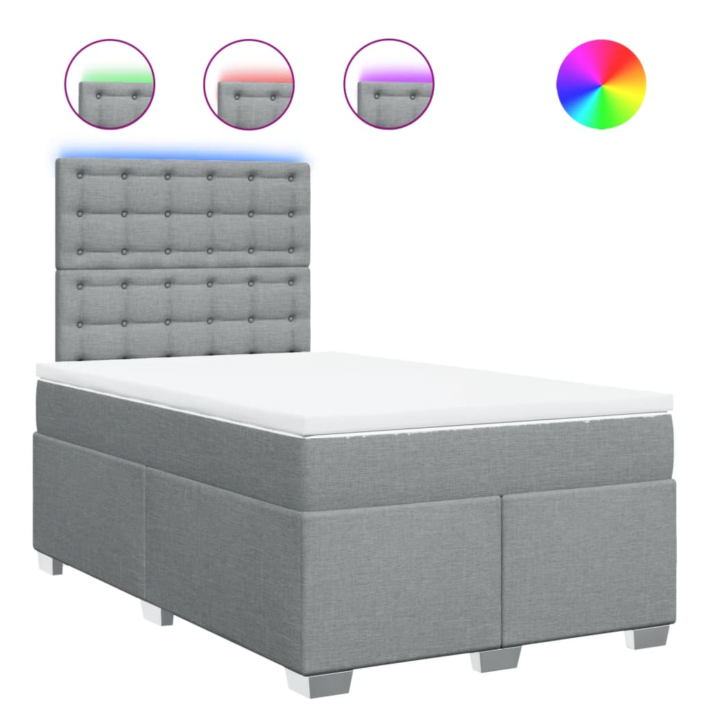 vidaXL Κρεβάτι Boxspring με Στρώμα Ανοιχτό Γκρι 120x200 εκ. Υφασμάτινο