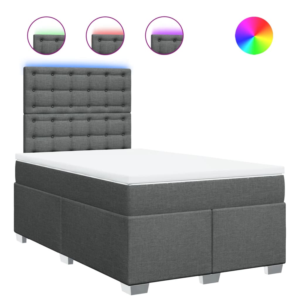 vidaXL Κρεβάτι Boxspring με Στρώμα Σκούρο Γκρι 120x200 εκ. Υφασμάτινο