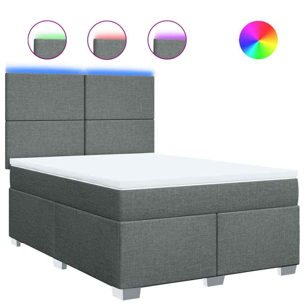 vidaXL Κρεβάτι Boxspring με Στρώμα Σκούρο Γκρι 140x190 εκ. Υφασμάτινο