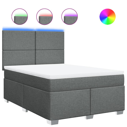 vidaXL Κρεβάτι Boxspring με Στρώμα Σκούρο Γκρι 140x190 εκ. Υφασμάτινο