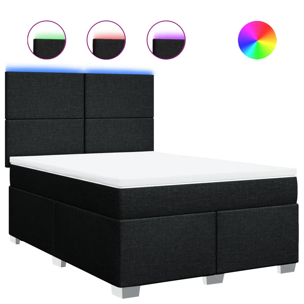 vidaXL Κρεβάτι Boxspring με Στρώμα Μαύρο 140x190 εκ. Υφασμάτινο