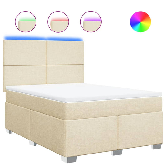 vidaXL Κρεβάτι Boxspring με Στρώμα Κρεμ 140x190 εκ. Υφασμάτινο