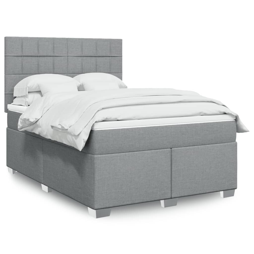 vidaXL Κρεβάτι Boxspring με Στρώμα Ανοιχτό Γκρι 140x190 εκ. Υφασμάτινο