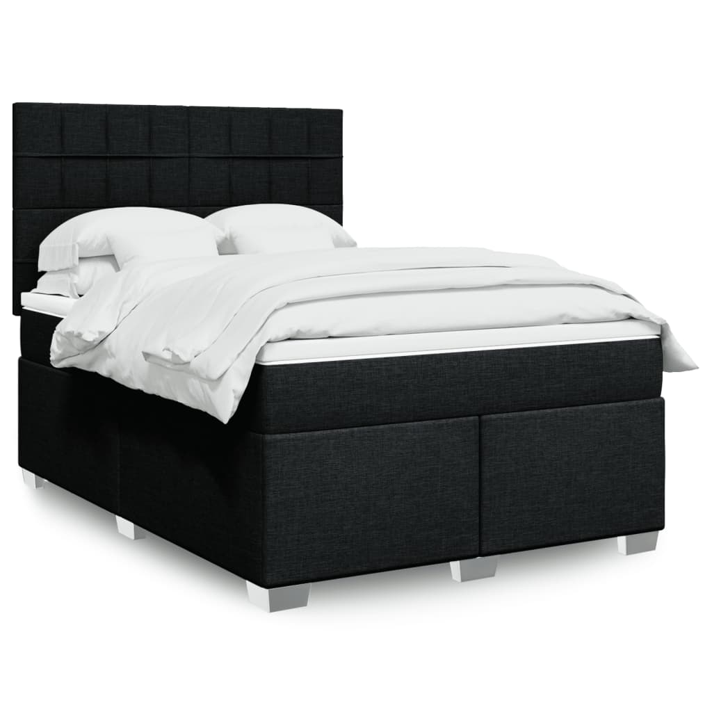 vidaXL Κρεβάτι Boxspring με Στρώμα Μαύρο 140x190 εκ. Υφασμάτινο