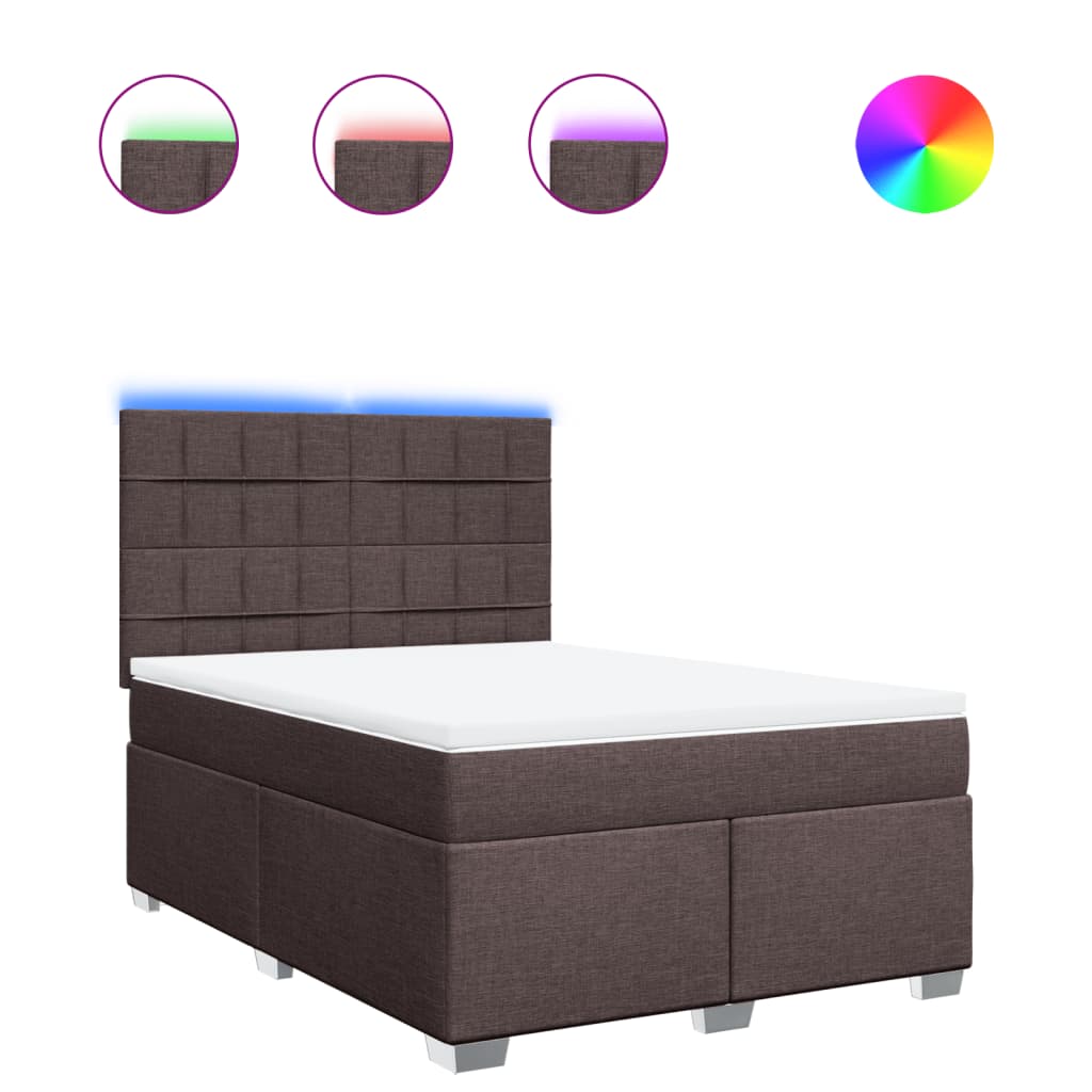 vidaXL Κρεβάτι Boxspring με Στρώμα Σκούρο Καφέ 140x190 εκ. Υφασμάτινο