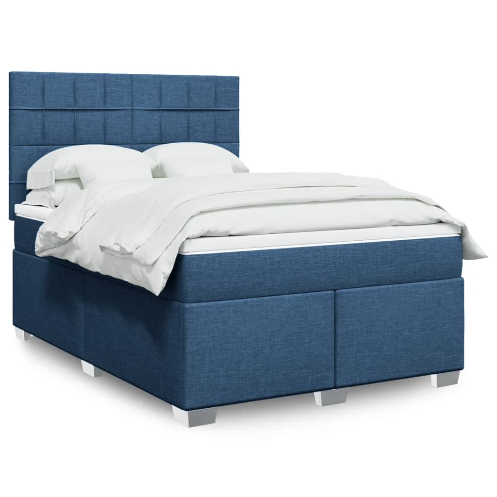 vidaXL Κρεβάτι Boxspring με Στρώμα Μπλε 140x190 εκ. Υφασμάτινο