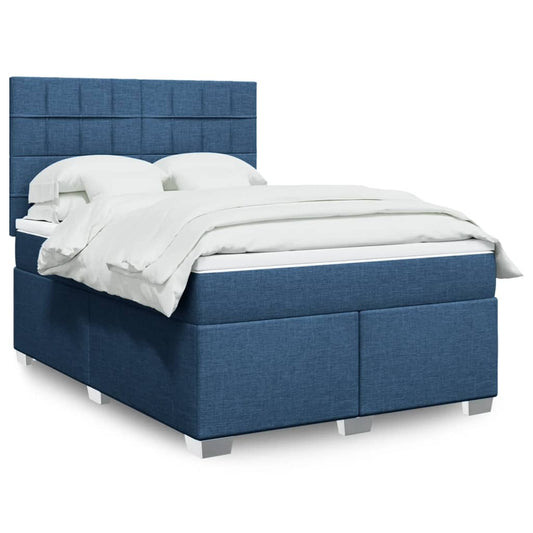 vidaXL Κρεβάτι Boxspring με Στρώμα Μπλε 140x190 εκ. Υφασμάτινο