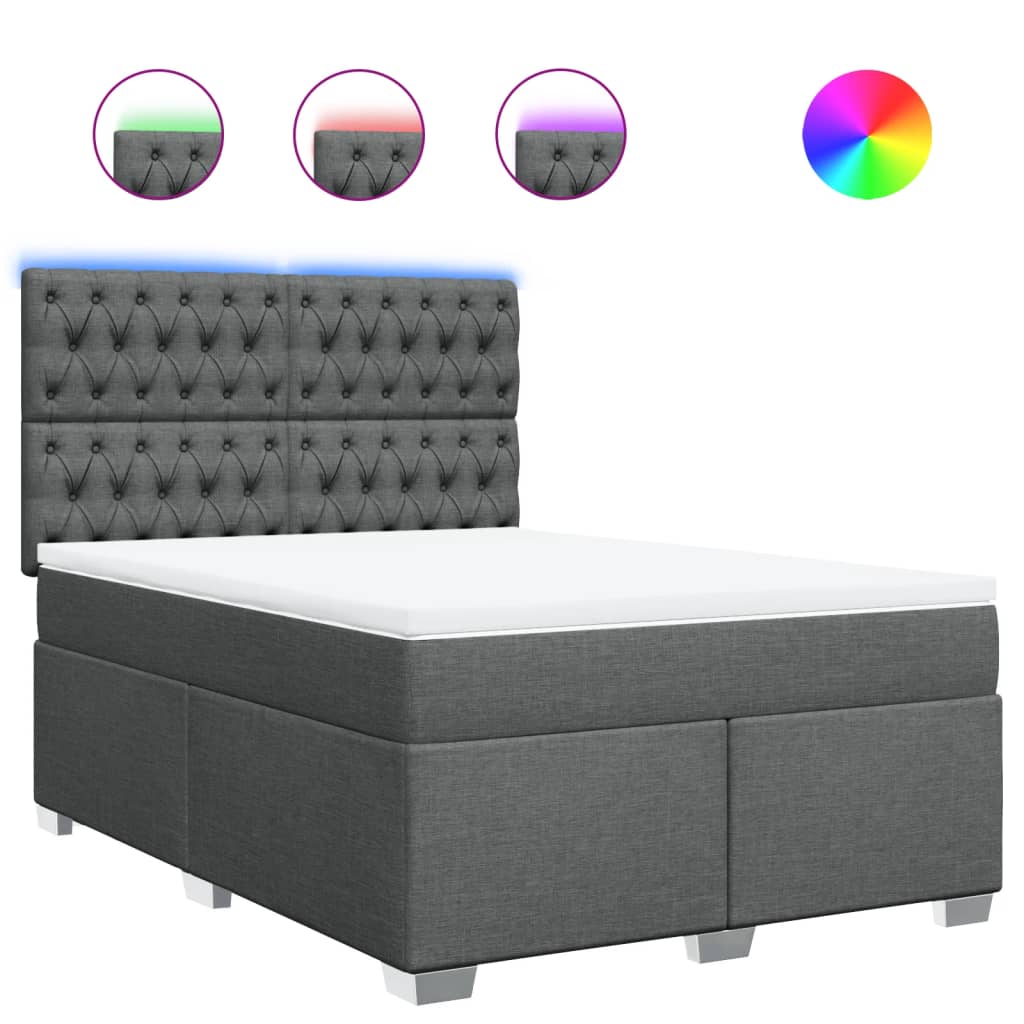 vidaXL Κρεβάτι Boxspring με Στρώμα Σκούρο Γκρι 140x190 εκ. Υφασμάτινο