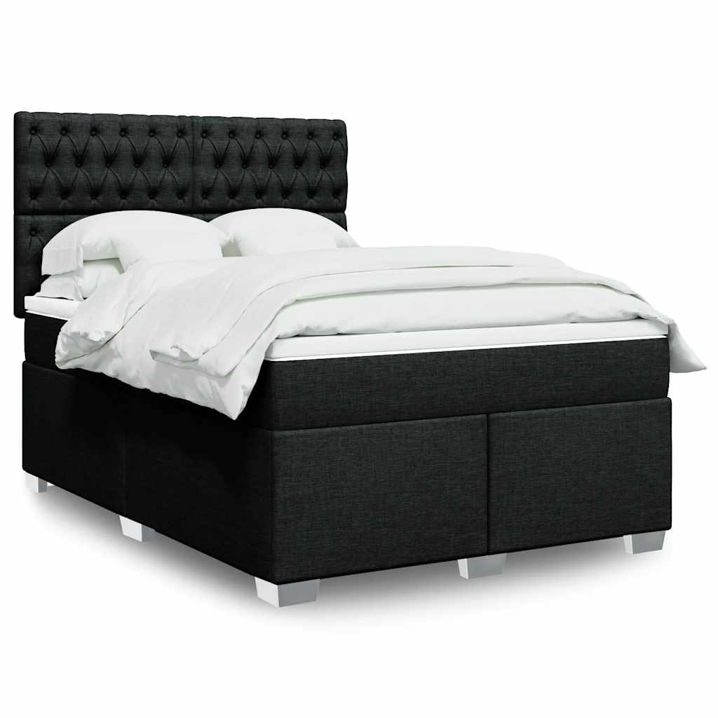 vidaXL Κρεβάτι Boxspring με Στρώμα Μαύρο 140x190 εκ. Υφασμάτινο