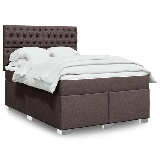 vidaXL Κρεβάτι Boxspring με Στρώμα Σκούρο Καφέ 140x190 εκ. Υφασμάτινο