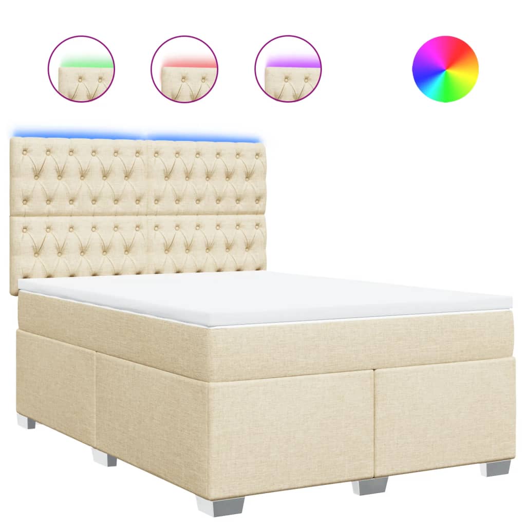 vidaXL Κρεβάτι Boxspring με Στρώμα Κρεμ 140x190 εκ. Υφασμάτινο
