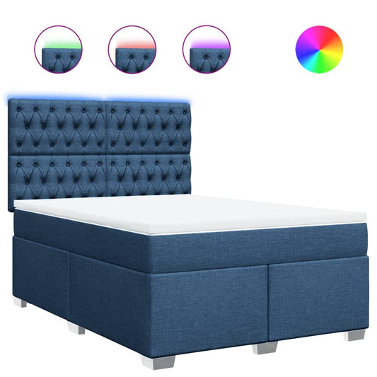 vidaXL Κρεβάτι Boxspring με Στρώμα Μπλε 140x190 εκ. Υφασμάτινο
