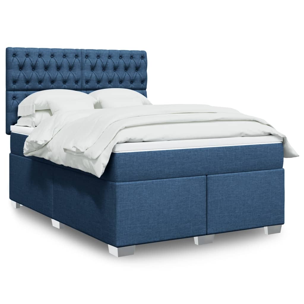 vidaXL Κρεβάτι Boxspring με Στρώμα Μπλε 140x190 εκ. Υφασμάτινο