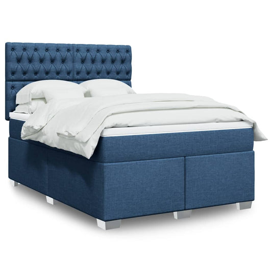 vidaXL Κρεβάτι Boxspring με Στρώμα Μπλε 140x190 εκ. Υφασμάτινο