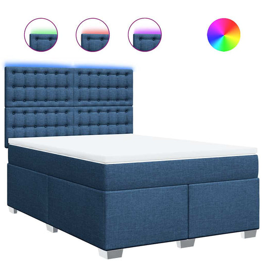 vidaXL Κρεβάτι Boxspring με Στρώμα Μπλε 140x190 εκ. Υφασμάτινο