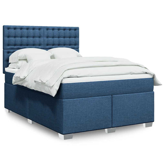 vidaXL Κρεβάτι Boxspring με Στρώμα Μπλε 140x190 εκ. Υφασμάτινο