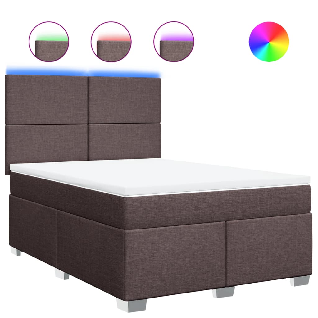 vidaXL Κρεβάτι Boxspring με Στρώμα Σκούρο Καφέ 140x200 εκ Υφασμάτινο